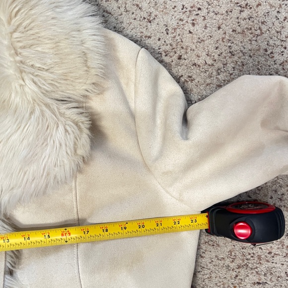 Beige Faux Suede Faux Fur Trim Button Front Penny Lane Coat Women's Large warm - Picture 9 of 13